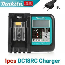 Makita DC18RC charger black front view with LCD display and dual slots