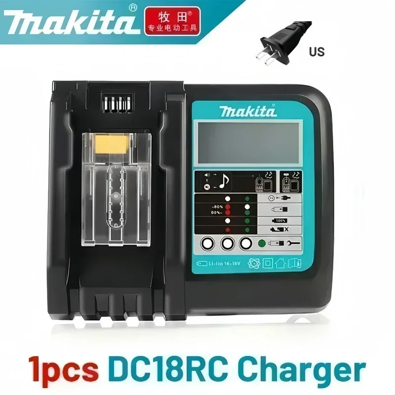 Makita DC18RC charger black front view with single slot and LED indicators