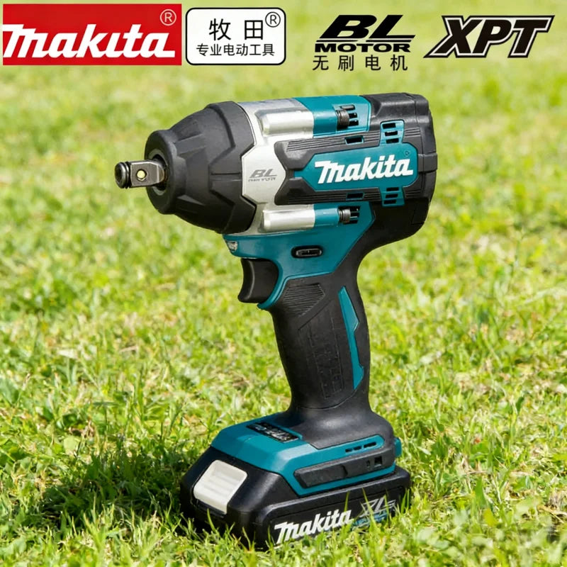 Makita DTW700 side view in black and blue with LED light