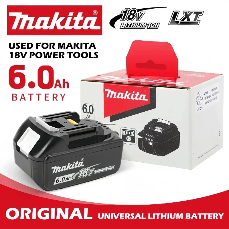 Makita 18V 6.0Ah battery charger set packaging, red black white front view