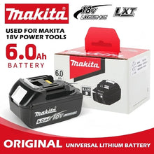 Makita 18V 6.0Ah battery charger set packaging, red black white front view