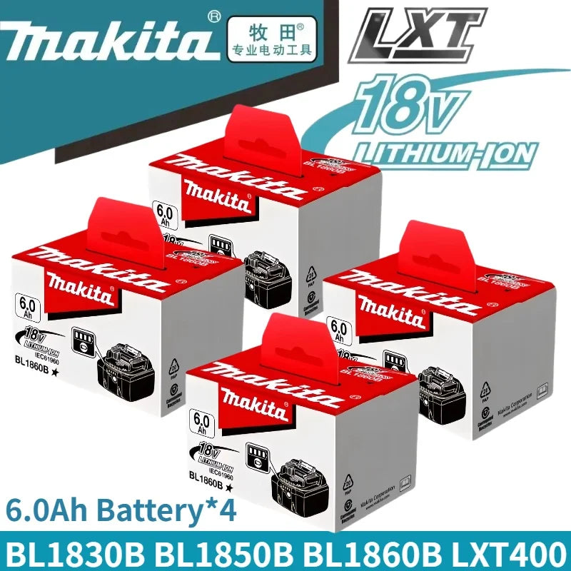 Makita 18V batteries packaging, 6.0Ah x4 in red and black front view