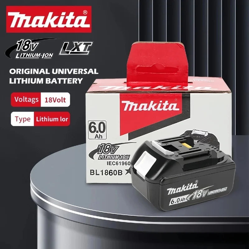 Makita 18V lithium battery charger set packaging, red black branding front view