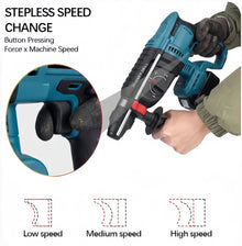 Makita 18V rotary hammer speed change detail, blue and black mechanism