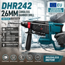Makita 18V rotary hammer packaging, black and blue front view
