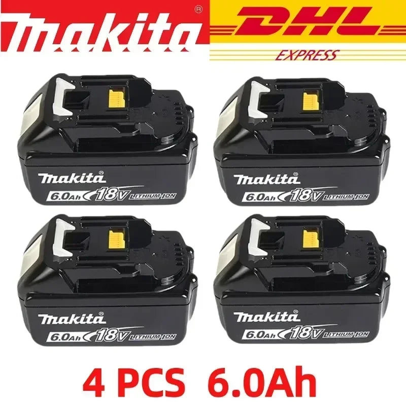 Makita 18V battery set lifestyle shot with two batteries in black and yellow