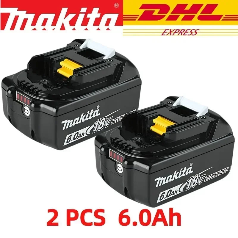 Makita 18V 6.0Ah battery pack packaging, black and yellow, 2 pcs