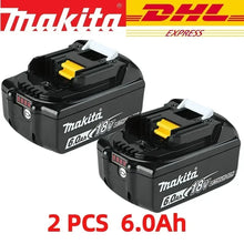 Makita 18V 6.0Ah battery pack packaging, black and yellow, 2 pcs