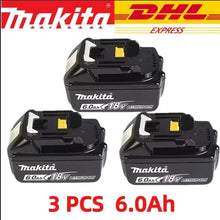 Makita 18V 6.0Ah battery pack packaging, black and yellow, 3 pcs