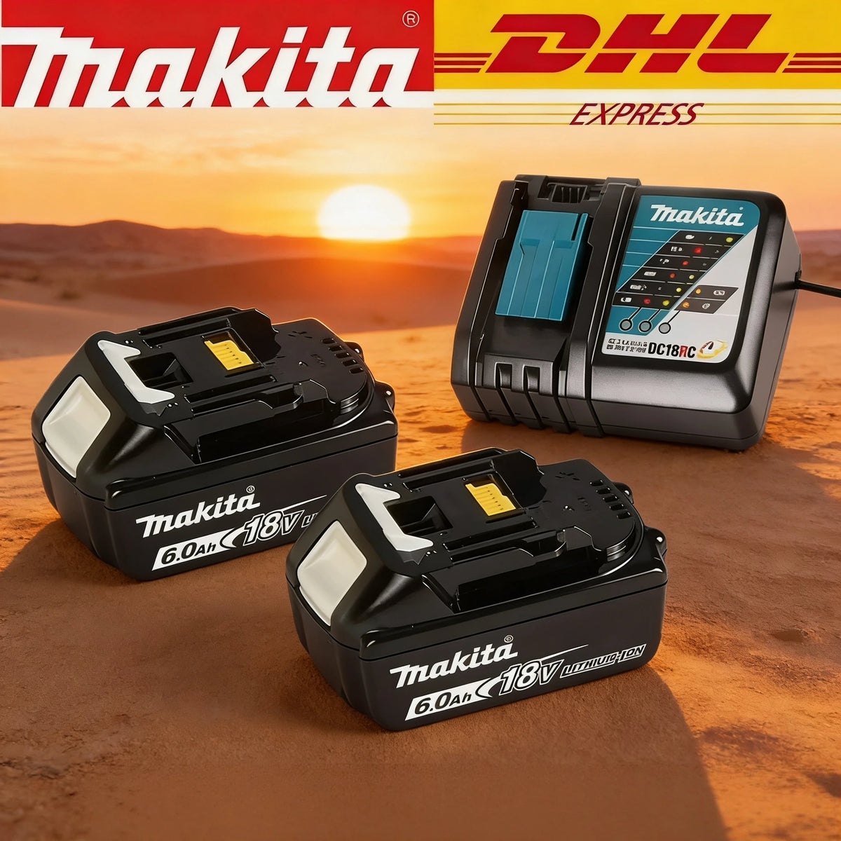 Makita 18V single battery front view in black and yellow