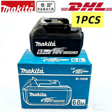 Makita 18V battery packaging shot with blue and black charger branding