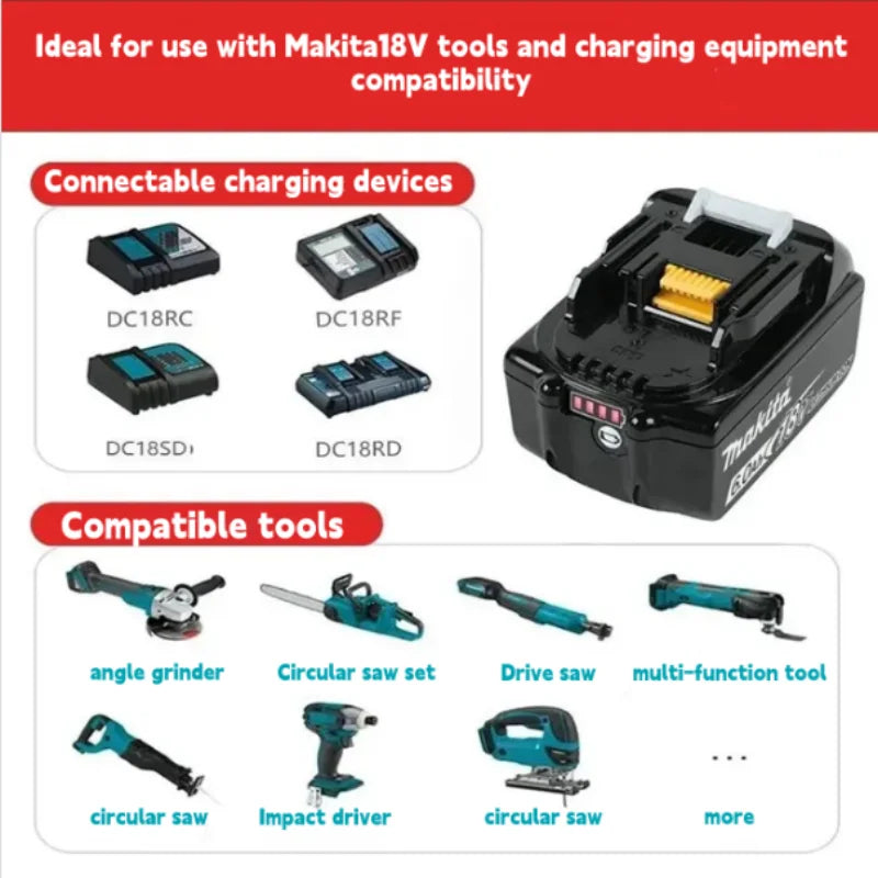 Battery charger packaging in black and yellow with compatible devices, front view