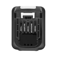 Makita 10.8V battery pack close-up, black and blue connector view