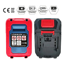 Makita 21V charger front view, red and black with LED indicators