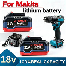 Makita 21V battery lifestyle shot, black pack with charger included