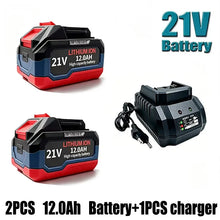 Makita 21V battery set lifestyle view, red and black 12.0Ah with charger