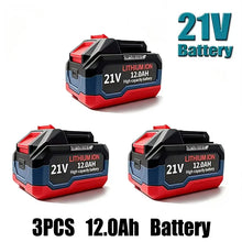 Makita 21V battery set lifestyle view, red and black 12.0Ah pack