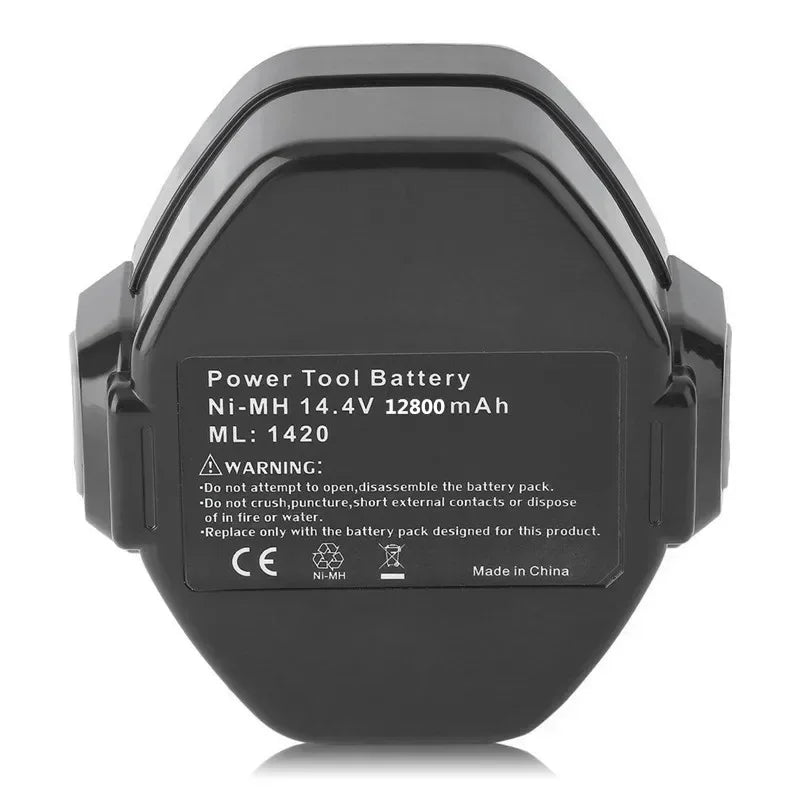 14.4V NI-CD Makita battery pack back view, label and terminals