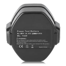 14.4V NI-CD Makita battery pack back view, label and terminals