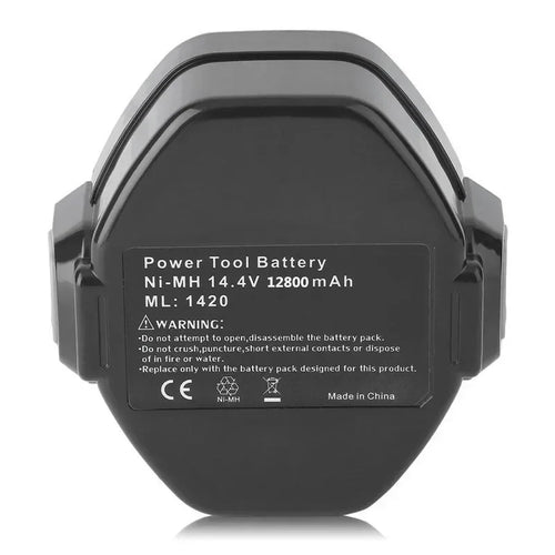14.4V NI-CD Makita battery pack back view, label and terminals