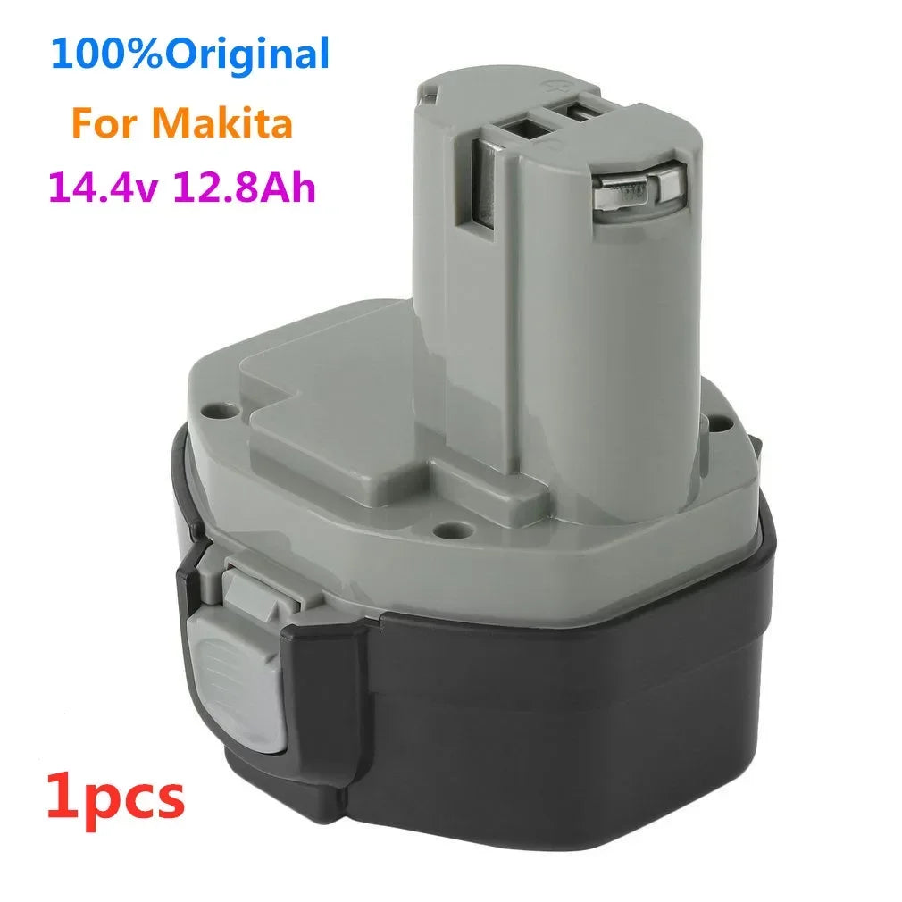 14.4V NI-CD Makita battery pack, gray and black detail view