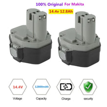 14.4V NI-CD Makita battery pack dimensions detail, gray and black