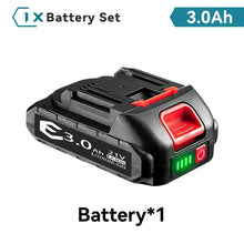 21V Li-ion battery packaging with LED indicators on white