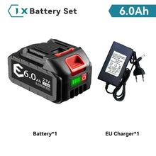 21V Li-ion battery set with two packs, LED indicators on white