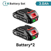 21V Li-ion battery set with three packs and LED indicators on white