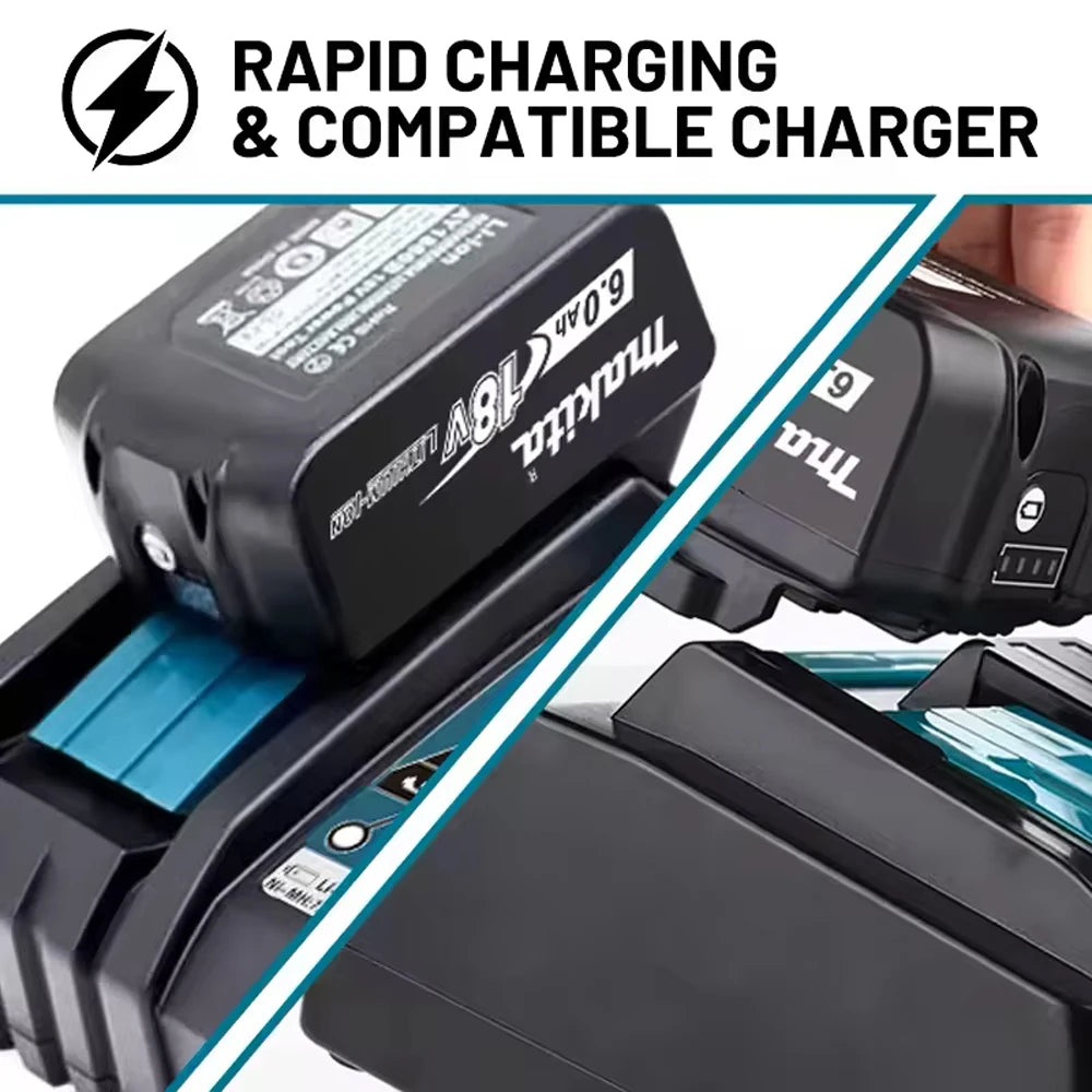 Makita 6Ah battery charger detail, compatible charging shown