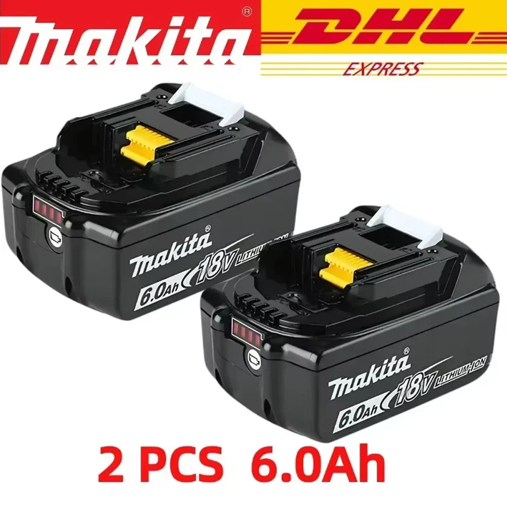 Makita 6Ah battery pack packaging, black yellow and red with DHL logo