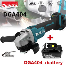 Makita DGA404 side view cordless angle grinder in blue and black