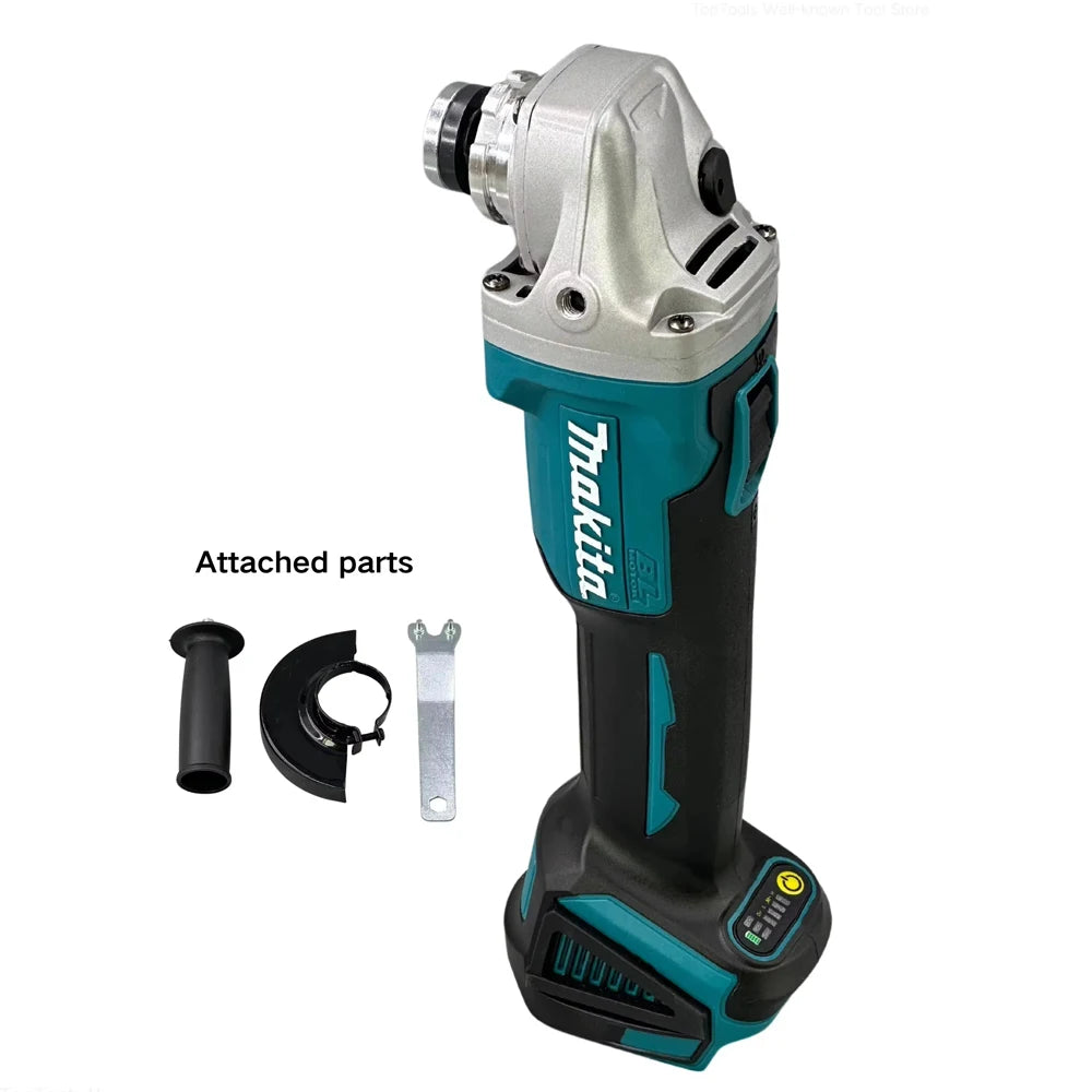 Makita DGA404 front view cordless angle grinder with 125mm disc