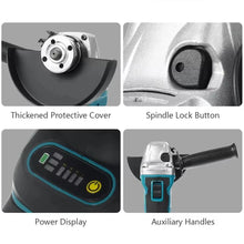 Makita DGA404 components detail with protective cover and power display