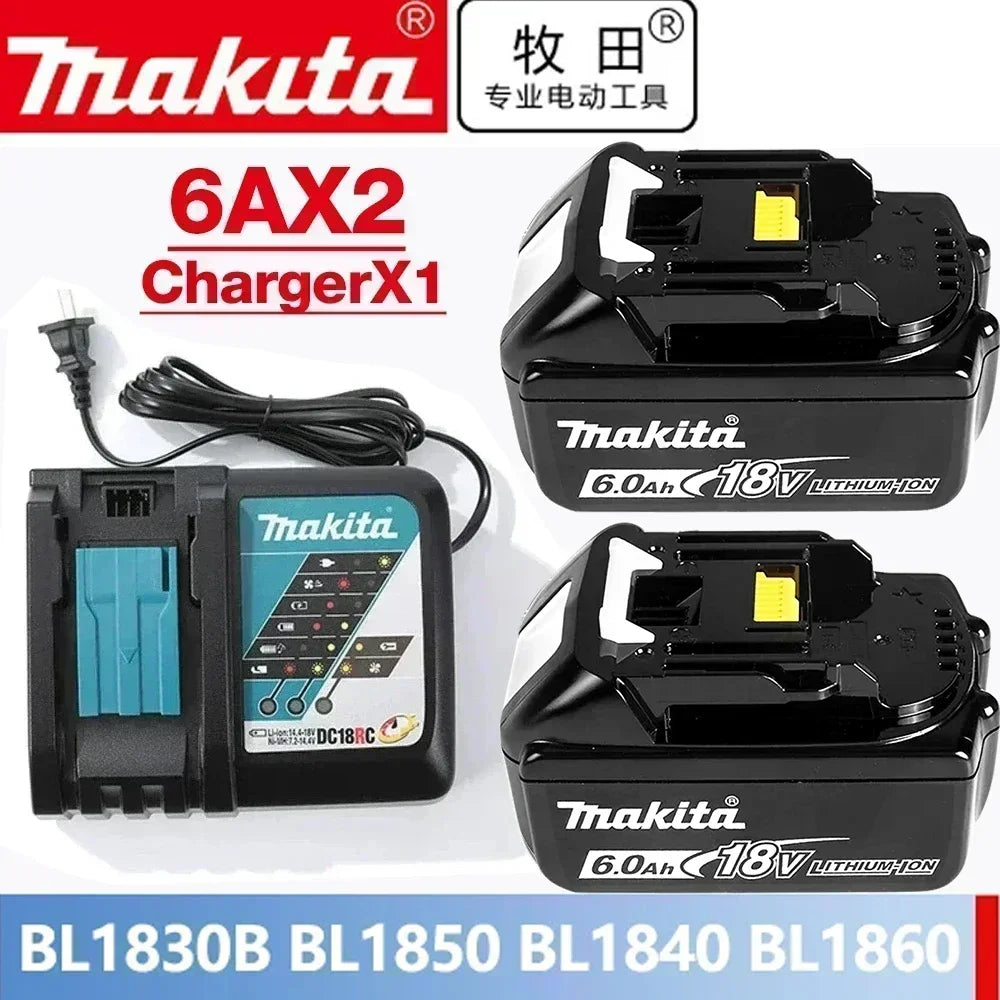 Makita battery and charger set packaging with two batteries, LED display