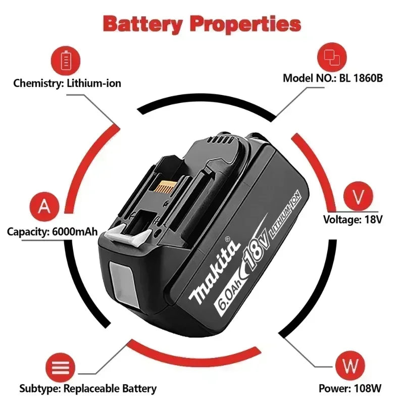 Makita 18V battery properties detail showing capacity and voltage
