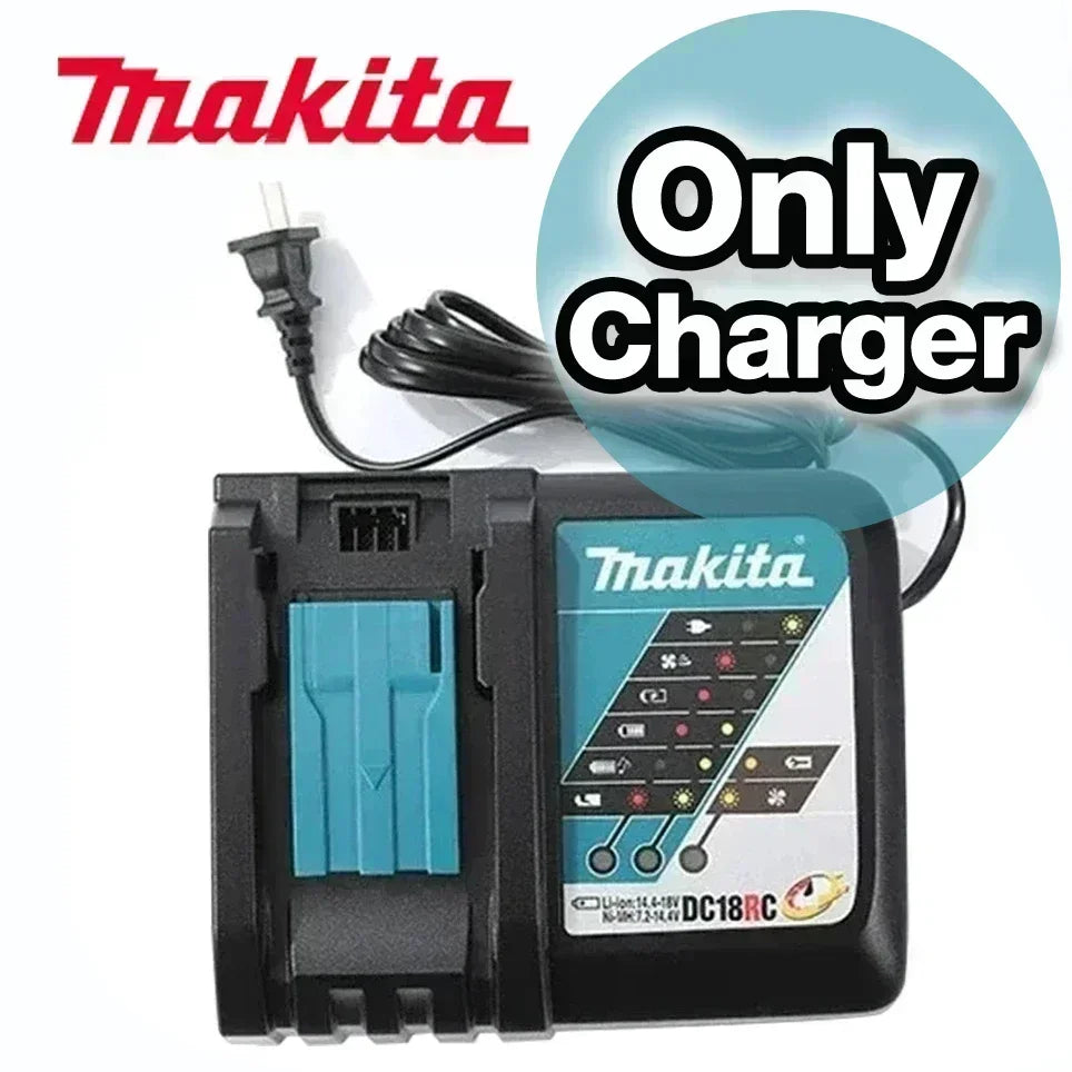 Makita charger with power cord, black and blue packaging