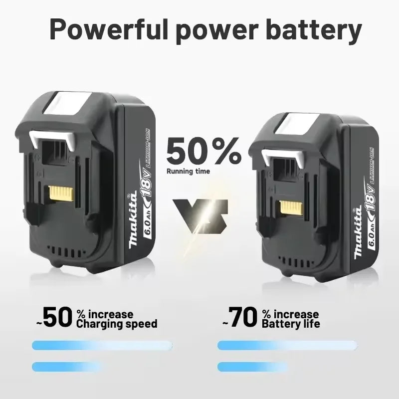 Makita power battery comparison graphic, black and yellow on white