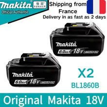 Makita 18V BL1820B battery packaging featuring BL1860B, black and yellow
