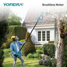 YOFIDRA pole saw in use, brushless motor on telescoping pole in natural setting