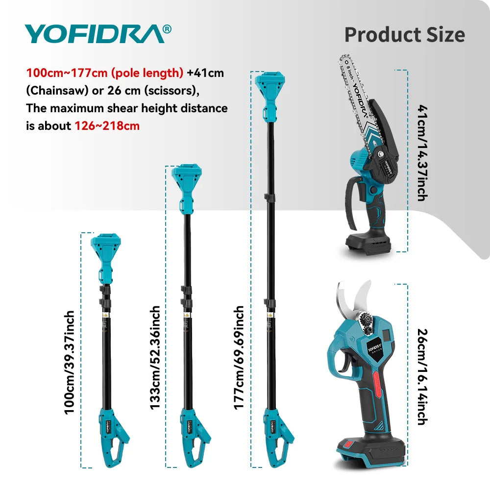 YOFIDRA product size illustration, blue and black on solid background