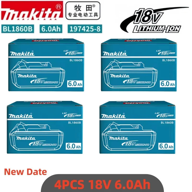 Makita drill detail with battery, black and blue, product close-up