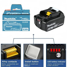 Makita 6Ah battery pack packaging, blue and black, front view