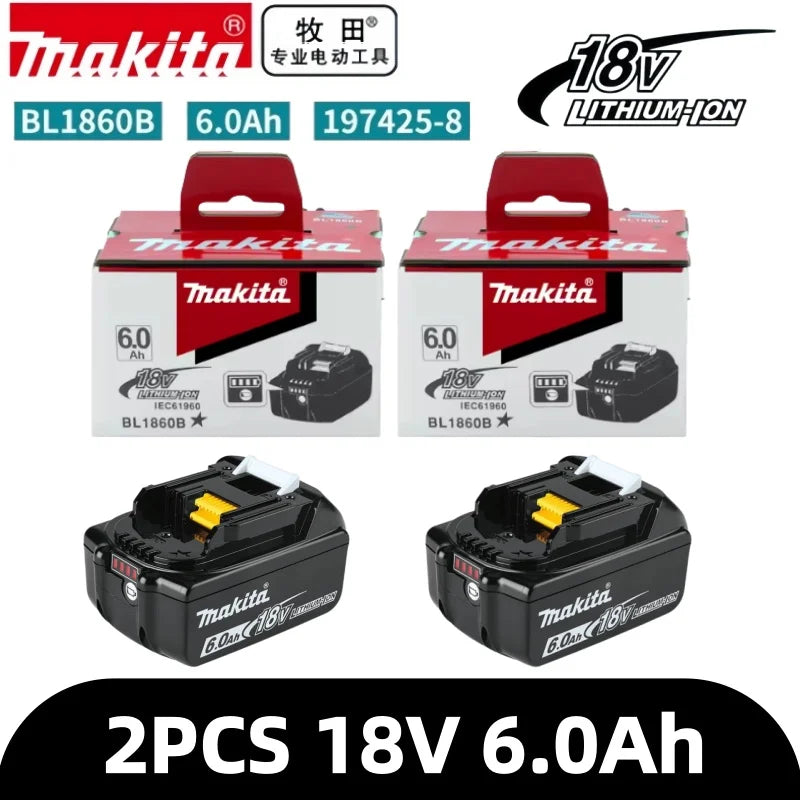 Makita 6Ah battery pack, black and red front view packaging