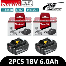 Makita 6Ah battery pack, black and red front view packaging