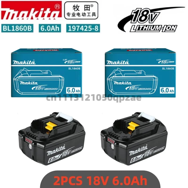 Makita 6Ah battery pack packaging, blue and black, 2-pack