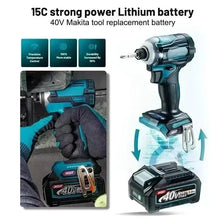 Makita 40V XGT battery impact wrench close-up, black and blue strong power