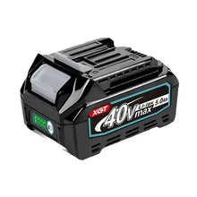 Makita 40V XGT battery pack side view, black and green with LED display