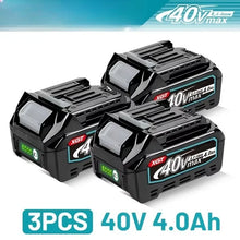 Makita 40V XGT battery packaging, three 40V 4.0Ah batteries in black and green