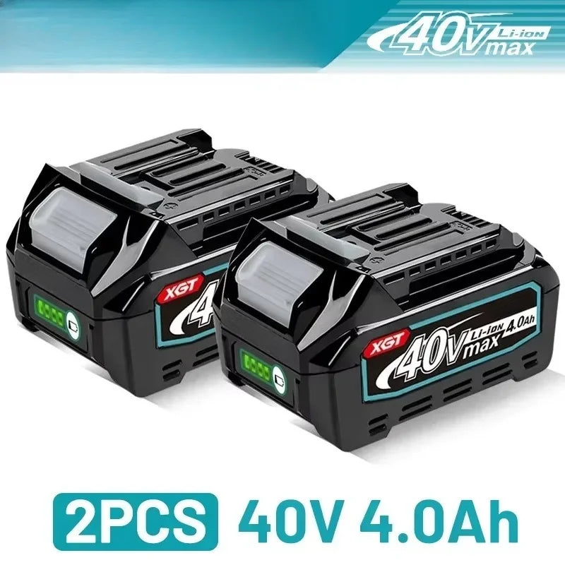Makita 40V XGT battery packaging, two 40V batteries in black and green